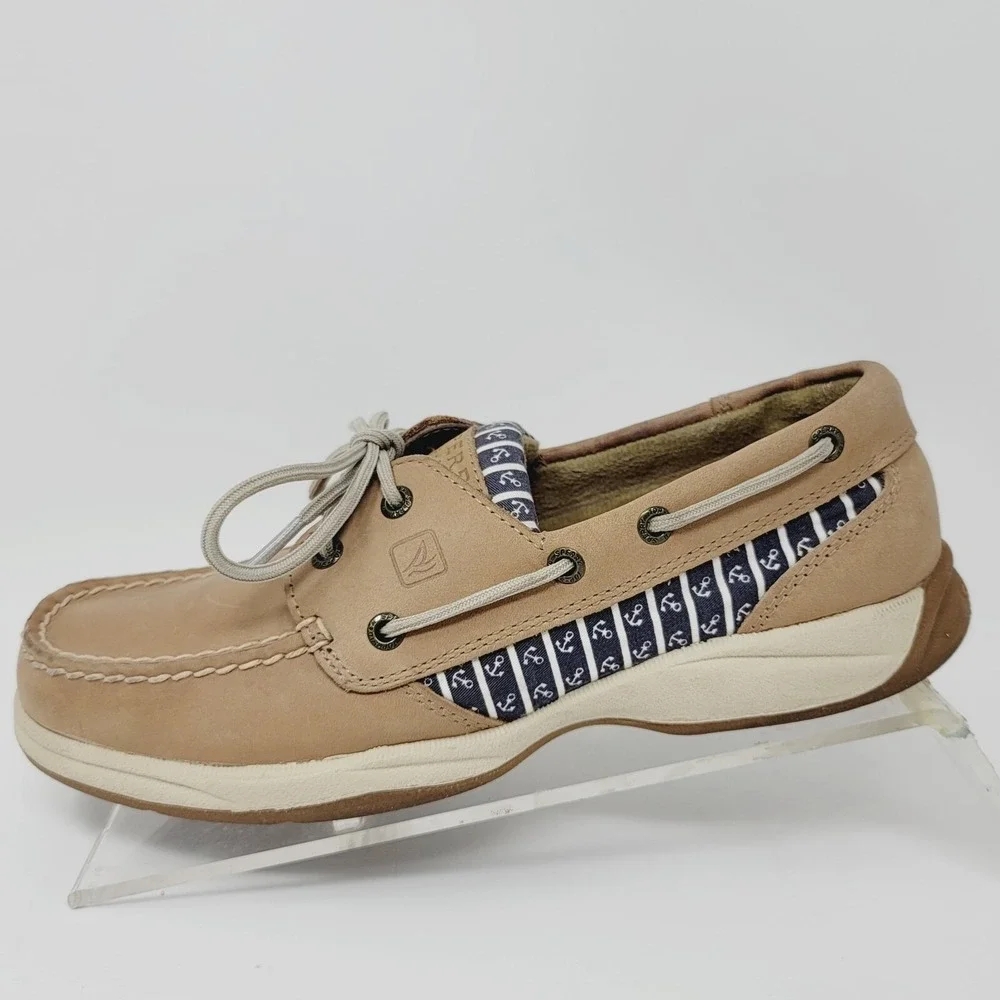 Sperry Top Sider Womens Boat Shoes Size 7.5 Anchor Print Casual Shoes 9778994